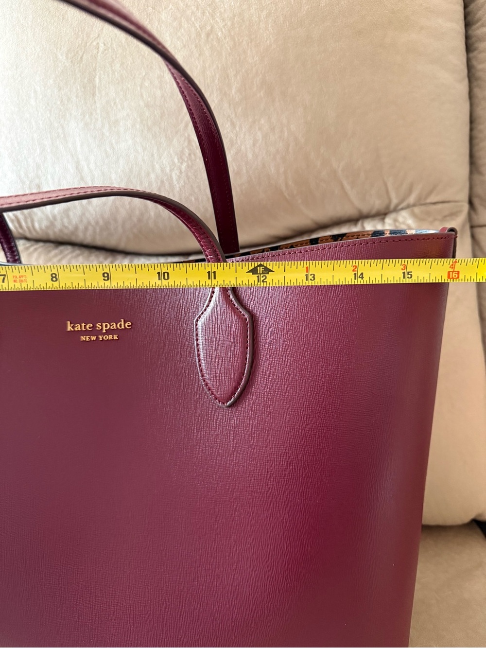 kate spade Burgundy Leather Tote with Leopard Print Wristlet - Picture 13 of 15